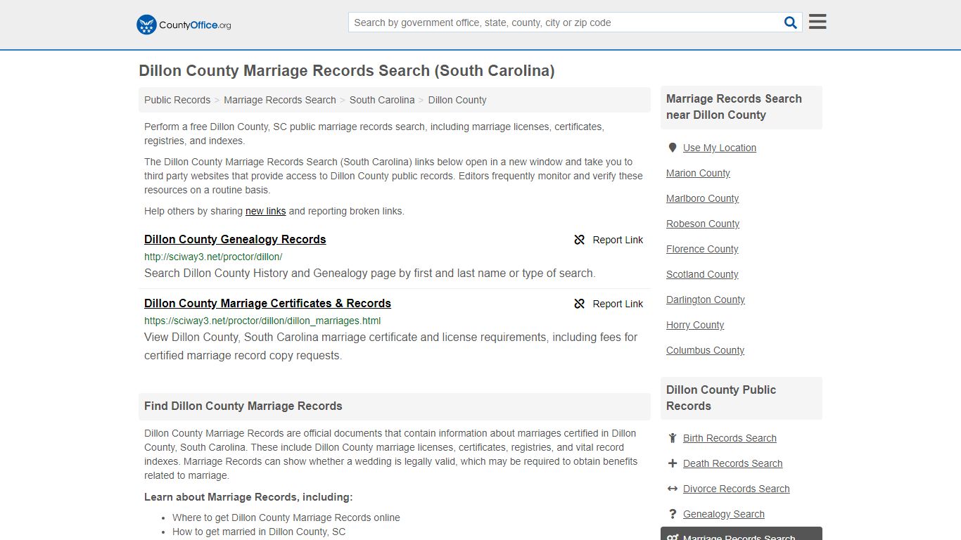 Dillon County Marriage Records Search (South Carolina)